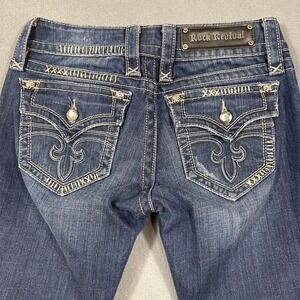 Rock Revival Jeans Women 27/21  Celine Boot THICK STITCH Rhinestone ALTERATION
